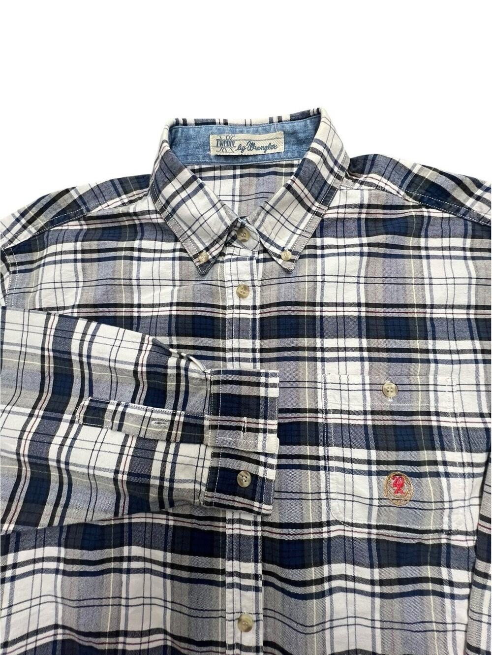 Vintage Twenty X by Wrangler Plaid Button Down Shirt Blue Gray